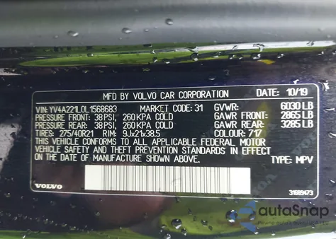 2020 Volvo Xc90 T6 Inscription 6 Passenger z USA, uszkodzony, nr VIN YV4A221L0L1568683